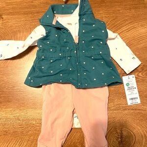 Carter's Teal Heart Vest with Pink Pants Outdoorsy Outfit